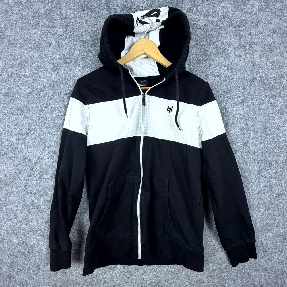 Zoo York Unbreakable Hoodie Mens Small Black White Logo Fleece Skater Full Zip